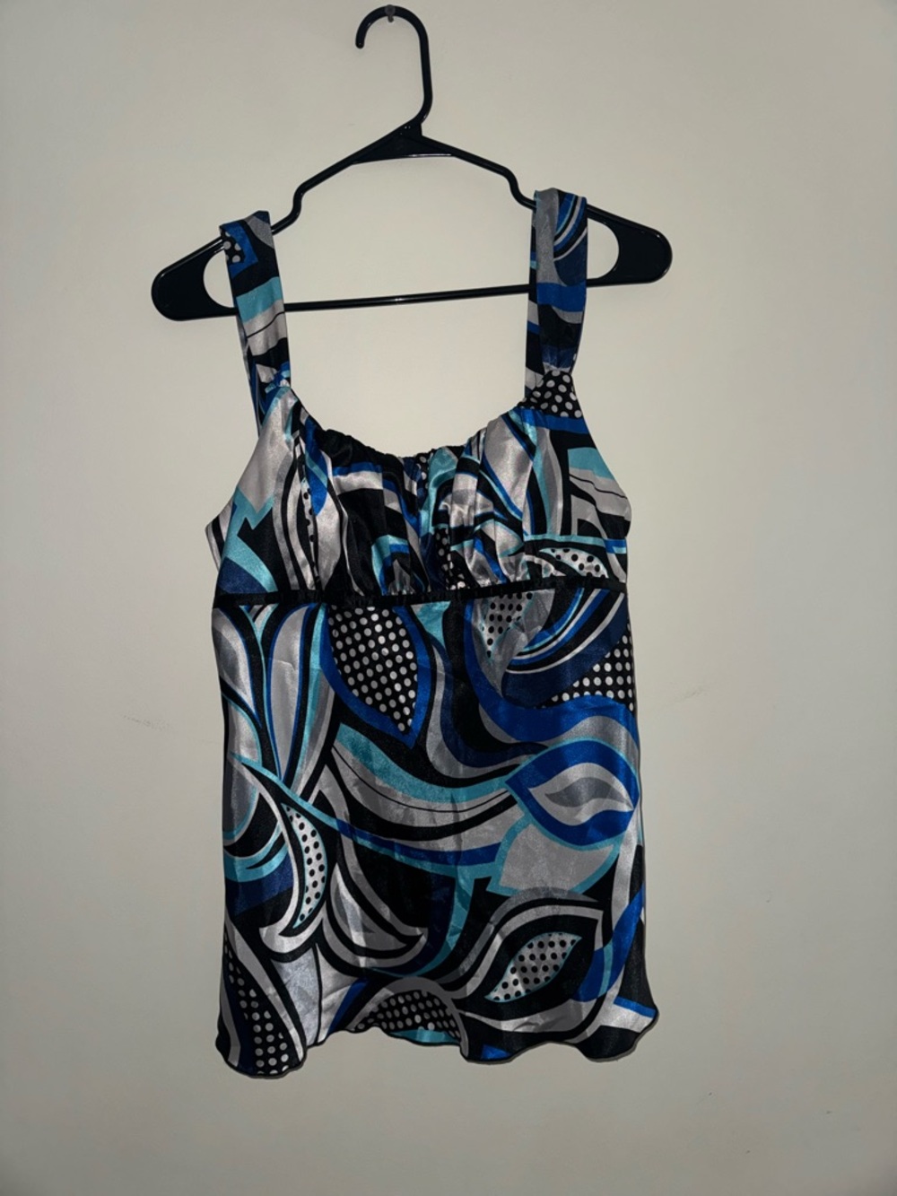 Byer California Blue, Black & Silver Abstract Camisole